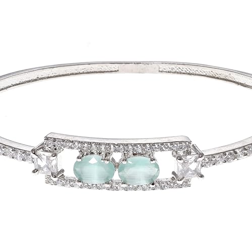 Image of ZENEME Rhodium-Plated Oval Shape American Diamond Studded Handmade Kada Bracelet For Girls and Women
