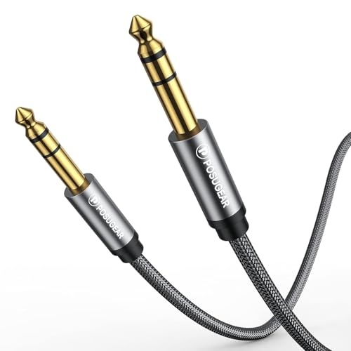 POSUGEAR 6.35mm vers 6.35mm Stéréo Câble 0.5M, 1/4 Mâle MâleTRS Jack Câble Tressé en Nylon Plaqué Or pour Amplificateur, Électrique Basse, Clavier, Piano, Guitare