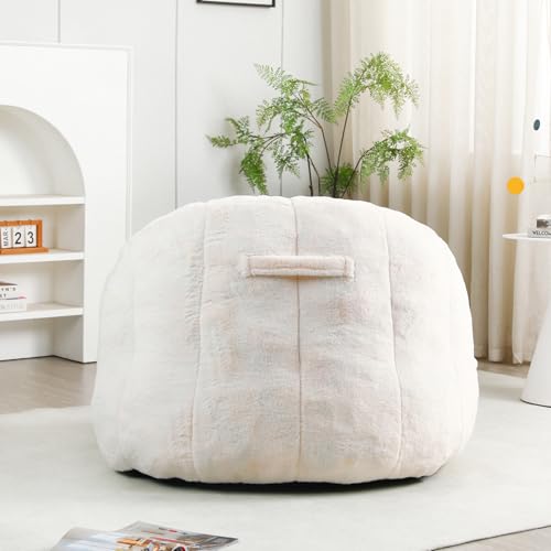 Image of Bean Bag Chair with Arms for Adults - Furry Lazy Sofa, Armrests Stuffed High-Density Foam Filler Chair, Small Cozy Reading in Bedroom Living Room and Dorms (White)