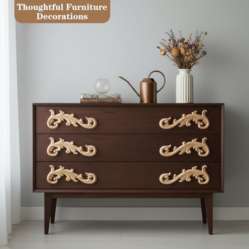 8 Stück Holz Ornamente Stuckleisten Wand Ornamente für Möbel Ecke Onlay Applique Möbe Geschnitzt Corner Holzornamente für Möbel 30 x 8 cm Holzschnitzerei Applikation