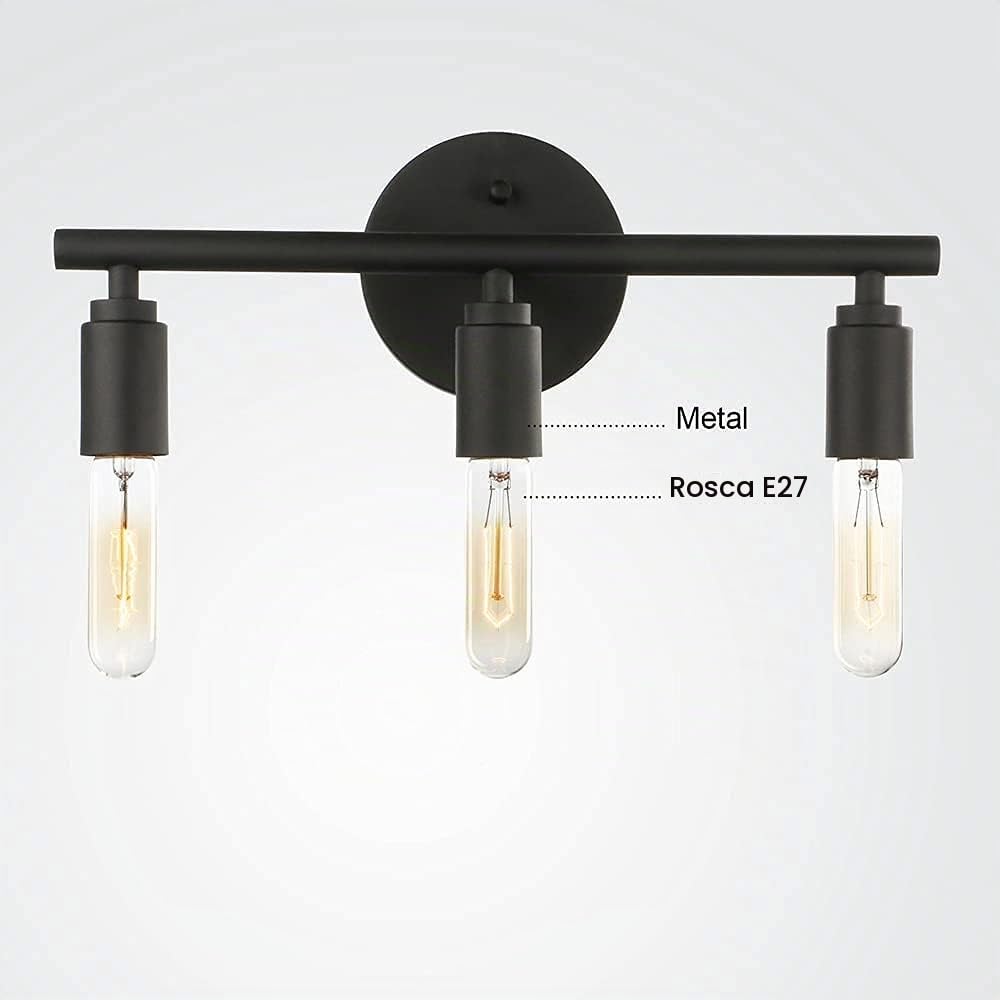 Lámpara de pared，Aplique Espejo Baño Vintage con 3 Luces, Lámpara de Espejo Baño de Hierro Negro, Aplique Pared, Luz de Espejo de Baño, Zócalo E27, Bombilla no Incluida. (Estilo negro)