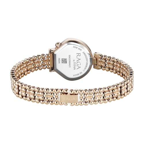 Image of Titan Raga Spotlight with Quartz Analog White Dial Rose Gold Brass Strap Watch for Women - 95432WM01