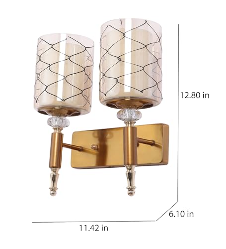 Image of ELAINTE Premium Wall Light | | Elegant Glass Wall Lamp for Living Room & Hallway | 3 Years Warranty | Free Bulb (Lunara-Double)