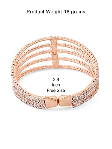 Image of ZAVERI PEARLS Rose Gold Tone Dazzling Austrian Diamonds Embellished Party Bling Cuff Bracelet For Women-ZPFK12103