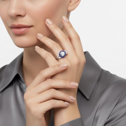 Image of 55Carat Choose Your Gemstone Flower Halo Split Shank Diamond CZ Ring Sterling Silver Round Shape Halo Engagement Rings Everyday Jewelry Wedding Jewelry Handmade Gifts for Wife US Size 4 to 12