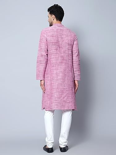 Image of LATEST CHIKAN Men's Cotton Regular Textured Long Kurta Full Sleeves - Casual Ethnic Wear