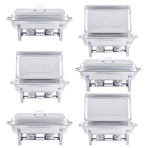 Z ZELUS Chafing Dish Speisewärmer 6 Set Edelstahl Warmhaltebehälter 9L Wärmebehälter Edelstahl Buffet-Set für Catering Buffet und Party Cover