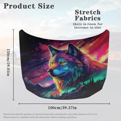 Image of Hood Stretchable Car Hood Protector,Waterproof Snowproof Universal Car Hood Cover Easy Installation Wolf Print Design