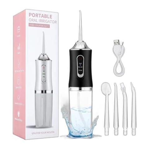 Flosser for Teeth Cordless with 4 Functional Nozzles,20-Day Battery Life,for Home and Travelling,Black Cover