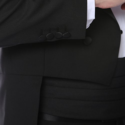 Ferrecci Men’s Regular Fit Peak Lapel Black Tailcoat Tuxedo Suit Set With Tux Pants & Tail Coat (38 Short) #TOP4