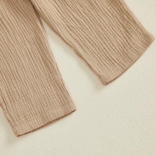 Image of VISGOGO Toddler Boy Linen Outfit Baby Boy Fall Winter Clothes Set Button-Down Shirt Tops Cotton Linen Pants 2PCS