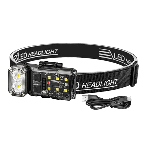 Head Lamp, Head Lights for Adults | Super Bright Waterproof Flashlight, Rechargeable Type C Headlamp | Right Angle Torches, Tri-Color Portable Work Light with Headband