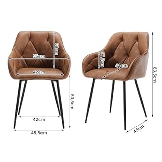 WOLTU Sedia per Sala da Pranzo con Braccioli e Schienale, in PU Vintage, Poltrona da Salotto con Gambe in Metallo, Sedia ergonomica per Ufficio, Bar, Marrone, EZS03br-1
