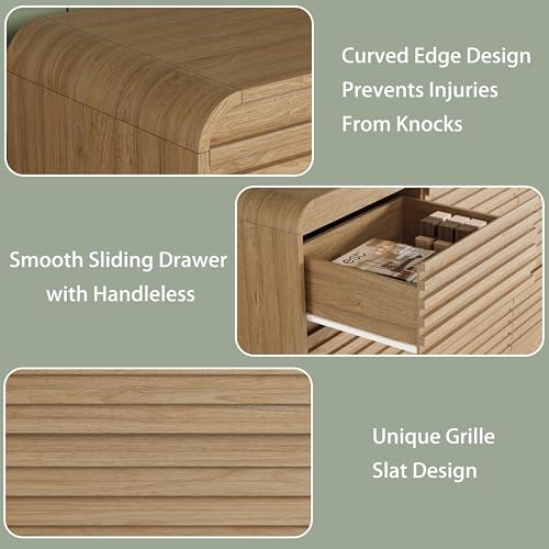 Image of 9 Drawer Dresser for Bedroom,59 inch Wide Fluted Dresser with Curved Edge and Ergonomic Handleless, Large Wooden Clothes Storage Organizer, Modern Chest of Drawers for Closet, Living Room, Natural Wood