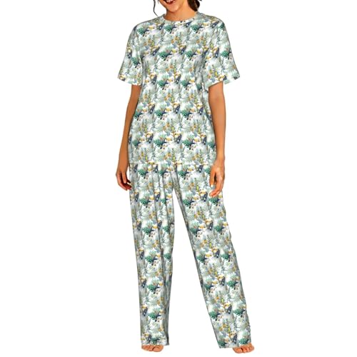 Pyjama manches courtes femme anti chaleur imprimé oiseau exotique