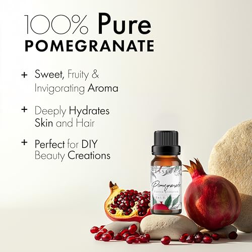 Image of Esslux Pomegranate Essential Oil: 100% Pure and Natural - Therapeutic Grade Indian Pomegranate Aromatherapy Oil - Ideal for Skin and Hair Care - 10 ML