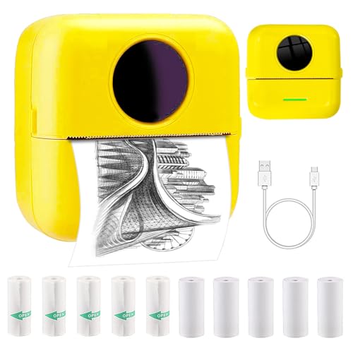 Portable Inkless Printers, Mini Thermal Printer, Bluetooth Labler Maker for Android and ios, Photo Printer for Pictures/Notes/Lists/QR Codes, Comes with 5 Roll Thermal Paper+5 Self-adhesive paper