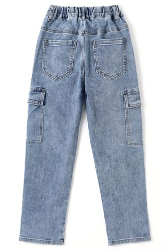 KIDSCOOL SPACE Girls Slim Jeans,Little Big Girls Ribbed Pull On Cargo Stretch Denim Pants2