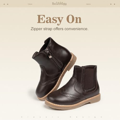 Sawimlgy Toddler Boys Girls Classic Hiking Boots PU Leather Outdoor Four Seasons Ankle Sneaker High Top Durable Rubber Sole Casual Shoes4