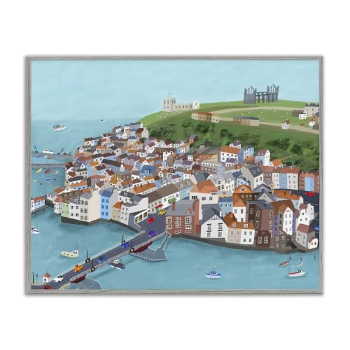 'Beautiful Seaside City Buildings Port Town'| Framed Giclee Art