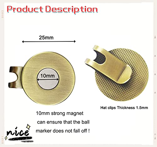 Adhere 2Pcs Golf Hat Clip Golf Ball Marker Holder Magnetic Golf Cap Clips Without Ball Marker (Brass) #TOP1