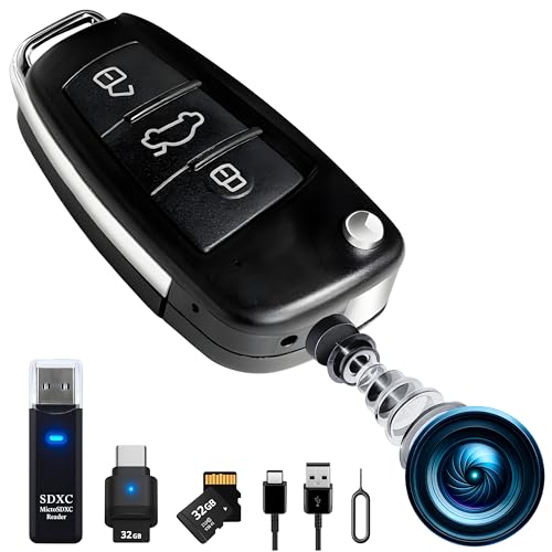 Mini Camara Espia Oculta Camuflada en Llave de Coche, sin Luz al Grabar (FULL PACK 2MP Super HD con MicroSD 32GB, LECTOR LED, OTG para Ver en Móvil y Carga USB-C)Sensor de Movimiento y Visión Nocturna