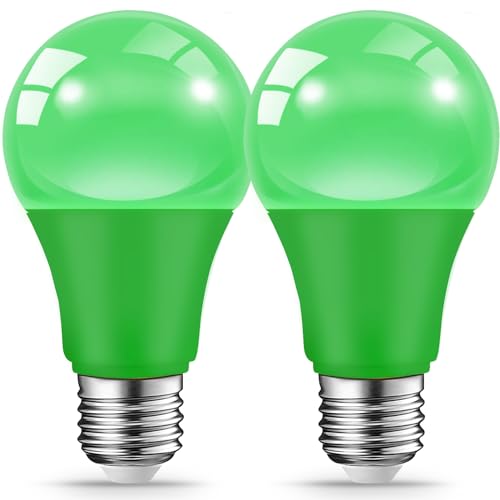 JAHEKS Green Light Bulbs for Outdoor Porch 9W(60W Equivalent) E26 Base LED Green Bulb for Christmas Halloween Wedding Party Bar Holiday Lighting Home Decor 2-Pack