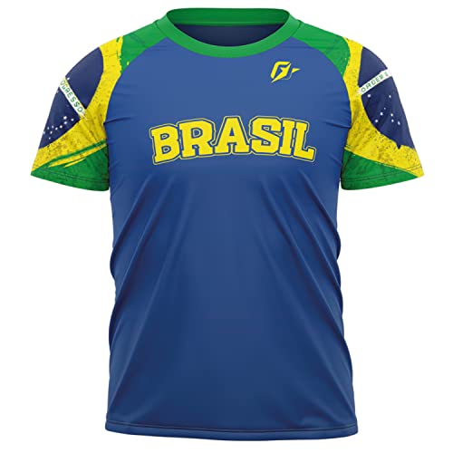 OverFame Camiseta Infantil Brasil Bandeira Filtro UV FPU 50+ Mang...