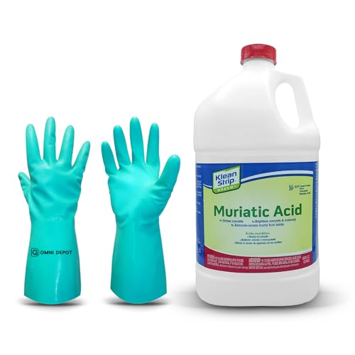 OMNI DEPOT Low Fume Concrete Etcher Klean Strip Green Muriatic Acid Heavy Duty Concrete Brick & Masonry Cleaner for Stains Rust & Etching comes Protective Gloves 1 Gallon