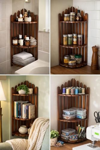 Wooden Corner Plant Stand, 3-Tier Indoor Display Shelf, Walnut Brown, Space-Saving Plant Rack for Living Room, Balcony & Bedroom - Image 8