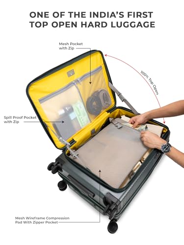 Image of EUME Aerotop Checkin Trolley Bag Large | Space Saving Top Open Suitcase | Expandable Hardshell Polycarbonate Luggage | TSA Lock, Anti Theft Zipper, Super Silent Wheels | 105L Pine Green