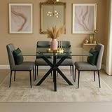 Meyvaser.com Ecommerce Company Mesa de Comedor con Tapa de Cristal Negro y Patas Metálicas – 140x80x75 cm – Diseño Moderno y Elegante para Salón o Cocina