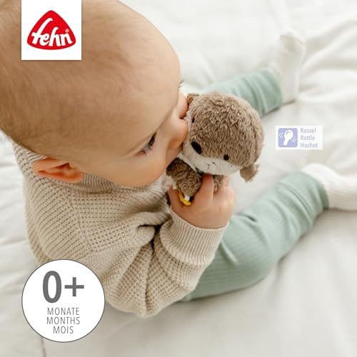 Fehn Stabgreifling Otter – Kuscheltier-Greifling zum Rasseln, Quietschen, Fühlen, Spielen – ein treuer Begleiter für Babys und Kleinkinder ab 0+ Monaten