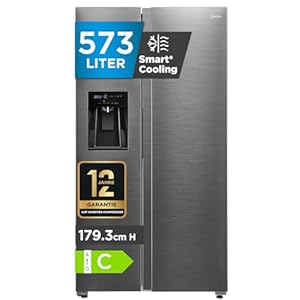Midea MDRS761MYC46 Side-by-Side Kühl-/Gefrierkombination/No Frost/3in1 Wasser-/Eisspender und Wassertank/Dual Inverter Compressor/179, 3 cm Höhe/ 208 kWh/Jahr/Rostfreier Stahl