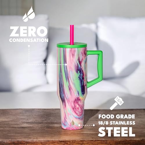 Image of Elemental Spill Proof 40oz Insulated Tumbler with Handle & Straw Travel Mug | Stainless Steel Commuter Travel Coffee Mug for Cold Beverages, Includes 2 Straws & a Spill Proof Lid for Everyday Use