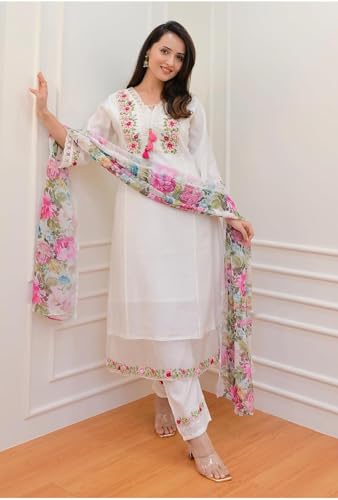 Image of Women's Kurta Set Viscose Silk Embroidery A-line Kurta Pant Salwar Suit Set Kurta Set for Women