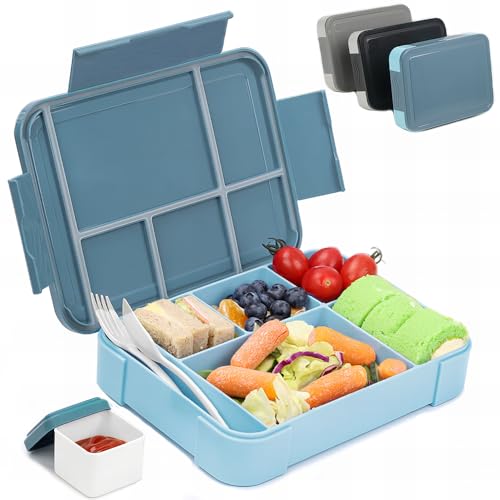 Bugucat Bento Lunch Box 1330ML,kids Lunch Box Bento Boxes with 6 Compartments Cutlery,Leak Proof Lunchbox Snack Boxes for Kids Adult,Kids Lunch Box with Compartments for School Kindergarten Light Cyan