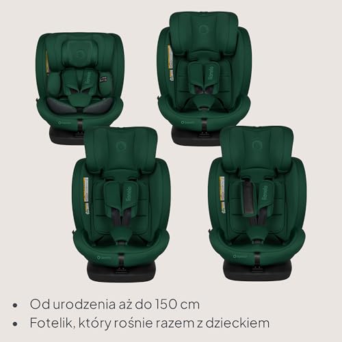 LIONELO Bastiaan i-Size Fotelik Samochodowy Obrotowy 360° dla Dzieci 0-36kg od 40-150 cm, Montaż Przodem i Tyłem, ISOFIX Pas TopTether, Pełna Regulacja Ochrona Boczna