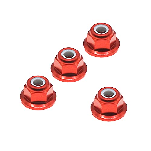 HobbyCrawler 4Mm Lock Nut for Arrma 3s Parts M4 4Mm Lock Nut Arrma Typhon Vorteks Senton Granite Old Big Rock Upgrades Red Parts 4X flanged Nylon Lock Nut M4 4Mm