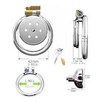 Inverted Chastity Cage aus Rostfreiem Stahl Peniskäfig mit Urinalschale und Katheter Sexspielzeug Flacher Keuschheitskäfig mit Schloss zum Zurückhalten des Penis des Mannes Atmungsaktiv (A,50mm) – Ansicht 2