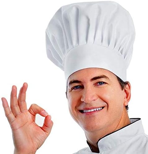Chef Hat, 2PCS Adult Adjustable Elastic Baker Kitchen Cooking Chef Cap, White