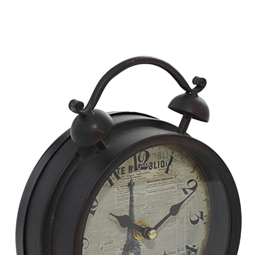 Deco 79 Metal Eiffel Tower Clock With Bell Style Top, 6" X 3" X 9", Black #TOP3