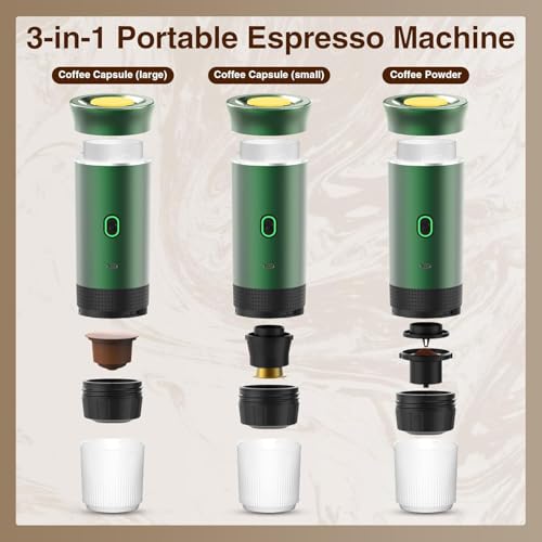 Tragbare 3-in-1-Kapselmaschine, kompatibel mit Nespresso Dolce Gusto und gemahlenem Kaffee, tragbar, mehrere Kapseln, klein, Grün – Bild 5