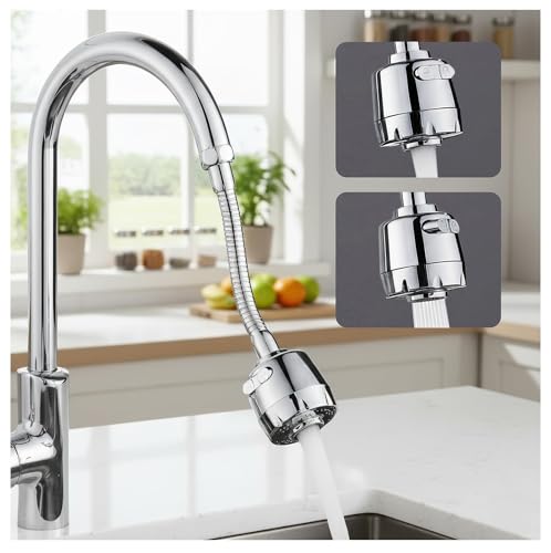 Image of CLINTON Flexible Tap Extender for Kitchen Sink - 360 Rotating Faucet Attachment, Splash-Proof, Water-Saving, Easy Installation (Dual Mode Flow)