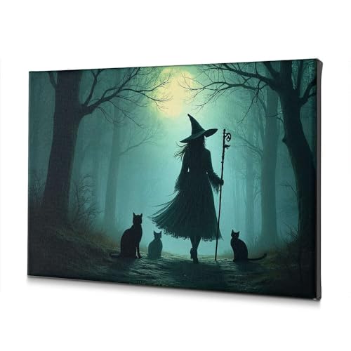 Forêt effrayante et sorcière sur toile : ambiance mystique salon