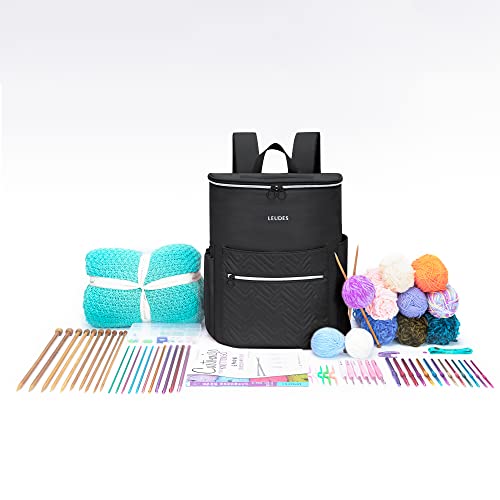 Knitting Bag Backpack Organizer, Leudes Travel Crochet Bag Yarn Storage Tote Bag Yarn Holder Case For Carrying Projects, Knitting Needles, Crochet Hooks And Crochet Accessories (Large, Black) #TOP5