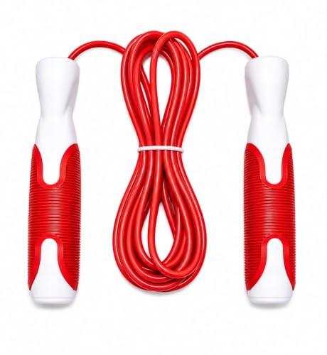 Image of worldwide Skipping Ropes for Men, Women & Kids | Adjustable Jump Ropes with Textured Plastic Grip Tangle-Free Speed Ropes for Fitness, Weight Loss & Home Workout | Exercise Ropes (RED)