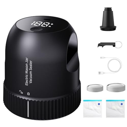 Akfldms Kit de Sellador Al Vacío Eléctrico para Tarros, Sellador Al Vacío Automático para Bolsas de Vacío para Tarros de Boca y Regular, Color Negro