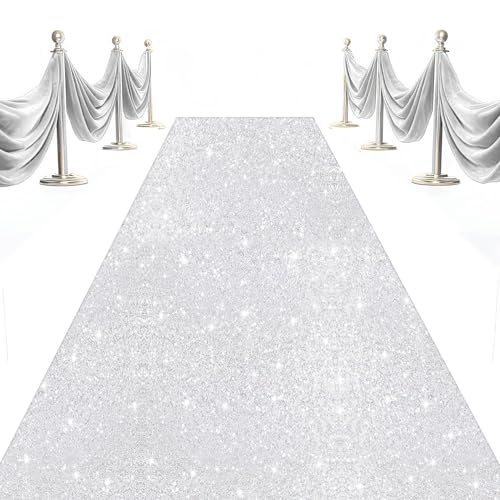 OMKSIH Silver Carpet Runner for Party 4x20FT Sequin Aisle Runner for Wedding Ceremony Aisle Outdoor Walkway Runner for Weddings Glitter Carpet Rug for Prom Party Decoration Supplies