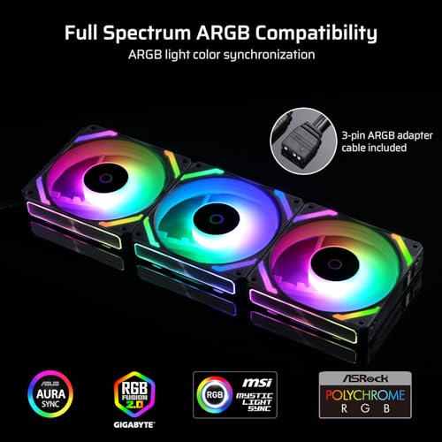 LTC CF-121D 120mm PC Case Fan, Daisy-Chain Connection, 5V 3Pin ARGB Lighting, 4 Pin PWM Case Fan, for Radiator/Computer Case Cooling, 120x120x25mm, 3 Pack, Black